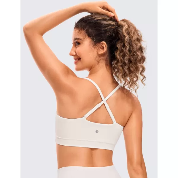 CRZ YOGA Butterluxe Womens Adjustable Spaghetti Thin Strap Sports Bra  Padded Wireless Square Neck Workout Yoga BraMilky White