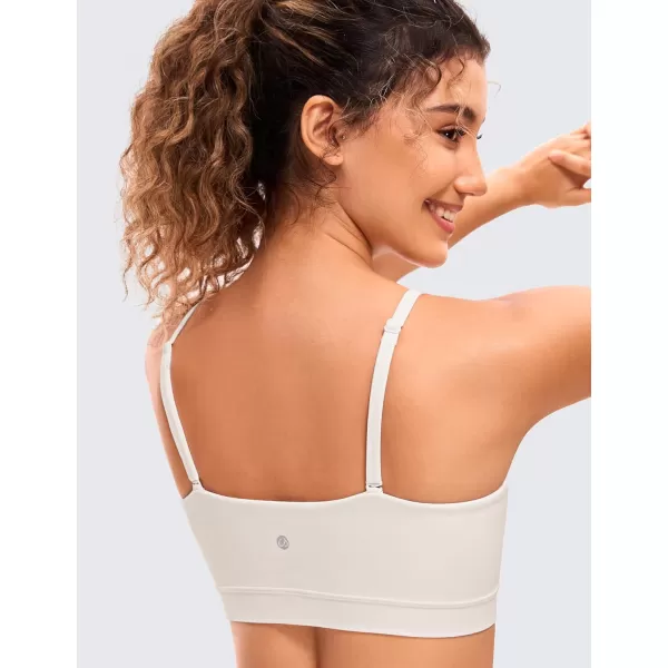 CRZ YOGA Butterluxe Womens Adjustable Spaghetti Thin Strap Sports Bra  Padded Wireless Square Neck Workout Yoga BraMilky White