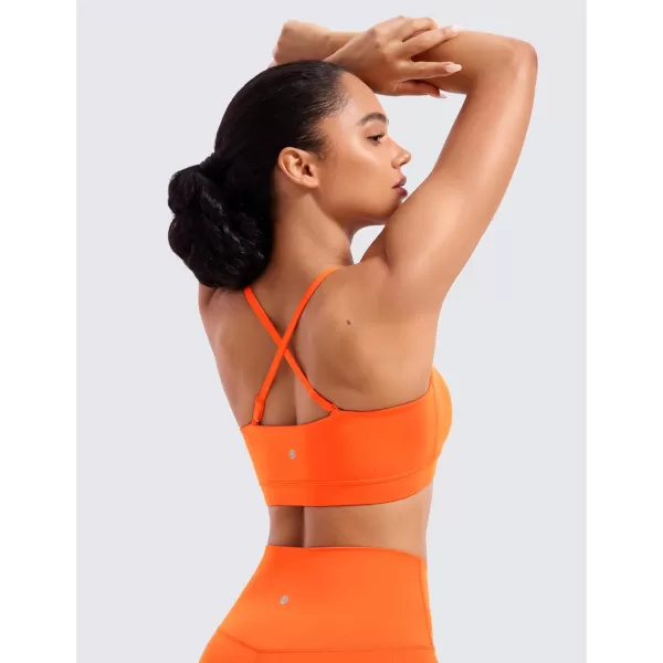 CRZ YOGA Butterluxe Womens Adjustable Spaghetti Thin Strap Sports Bra  Padded Wireless Square Neck Workout Yoga BraNeon Orange