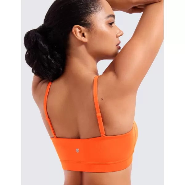 CRZ YOGA Butterluxe Womens Adjustable Spaghetti Thin Strap Sports Bra  Padded Wireless Square Neck Workout Yoga BraNeon Orange