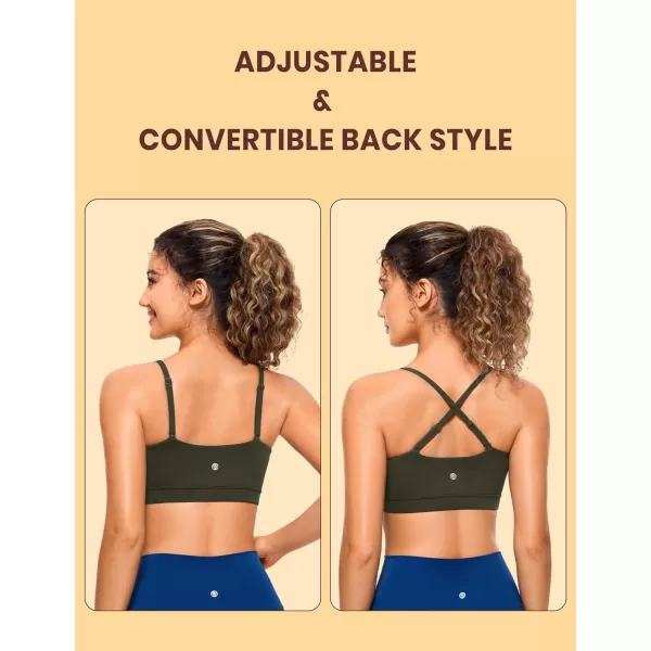 CRZ YOGA Butterluxe Womens Adjustable Spaghetti Thin Strap Sports Bra  Padded Wireless Square Neck Workout Yoga BraOlive Green