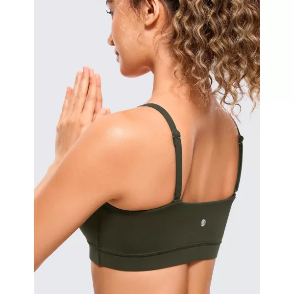 CRZ YOGA Butterluxe Womens Adjustable Spaghetti Thin Strap Sports Bra  Padded Wireless Square Neck Workout Yoga BraOlive Green