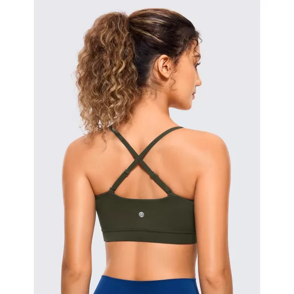 CRZ YOGA Butterluxe Womens Adjustable Spaghetti Thin Strap Sports Bra  Padded Wireless Square Neck Workout Yoga BraOlive Green