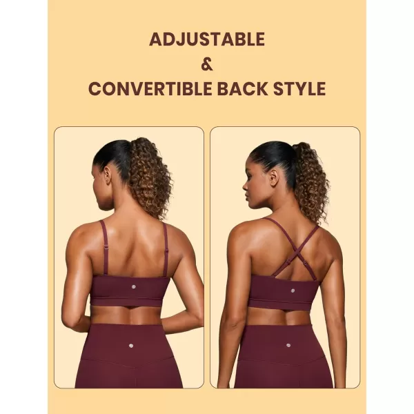 CRZ YOGA Butterluxe Womens Adjustable Spaghetti Thin Strap Sports Bra  Padded Wireless Square Neck Workout Yoga BraRed Merlot