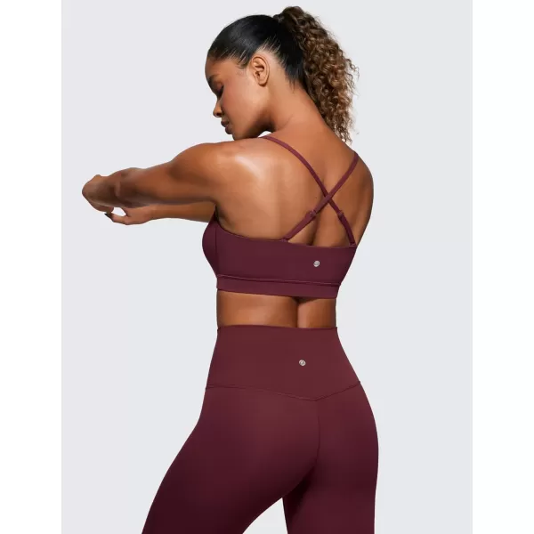 CRZ YOGA Butterluxe Womens Adjustable Spaghetti Thin Strap Sports Bra  Padded Wireless Square Neck Workout Yoga BraRed Merlot