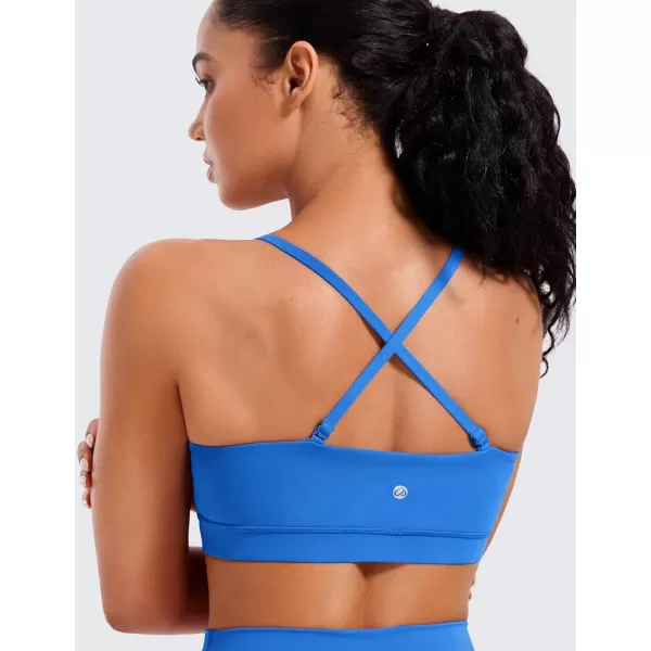 CRZ YOGA Butterluxe Womens Adjustable Spaghetti Thin Strap Sports Bra  Padded Wireless Square Neck Workout Yoga BraSparkle Blue