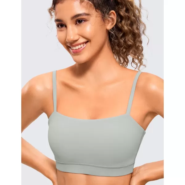 CRZ YOGA Butterluxe Womens Adjustable Spaghetti Thin Strap Sports Bra  Padded Wireless Square Neck Workout Yoga BraSterling