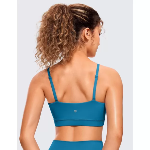 CRZ YOGA Butterluxe Womens Adjustable Spaghetti Thin Strap Sports Bra  Padded Wireless Square Neck Workout Yoga BraSupersonic Blue