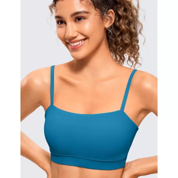 CRZ YOGA Butterluxe Womens Adjustable Spaghetti Thin Strap Sports Bra  Padded Wireless Square Neck Workout Yoga BraSupersonic Blue