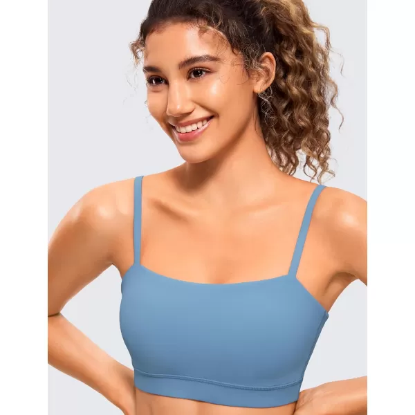 CRZ YOGA Butterluxe Womens Adjustable Spaghetti Thin Strap Sports Bra  Padded Wireless Square Neck Workout Yoga BraUniverse Blue