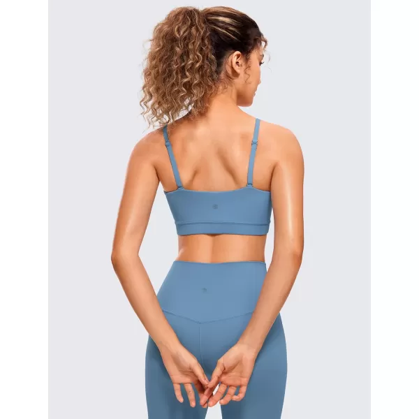 CRZ YOGA Butterluxe Womens Adjustable Spaghetti Thin Strap Sports Bra  Padded Wireless Square Neck Workout Yoga BraUniverse Blue