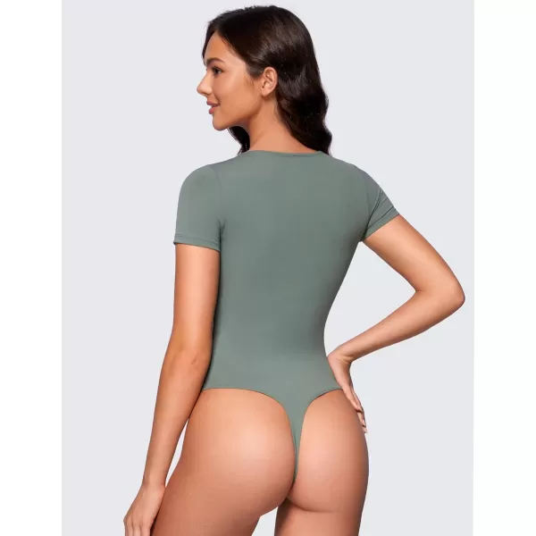 CRZ YOGA Butterluxe Womens Bodysuit Short Sleeve Crew Neck Bodysuit Tops Sexy Thong Soft StretchyGrey Sage