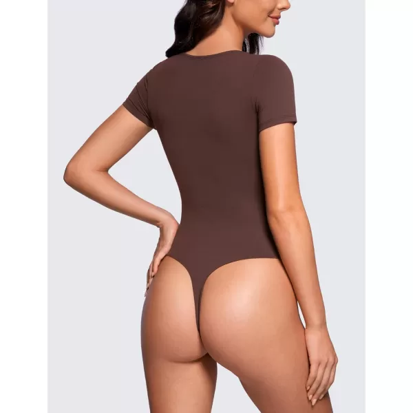 CRZ YOGA Butterluxe Womens Bodysuit Short Sleeve Crew Neck Bodysuit Tops Sexy Thong Soft StretchyTaupe