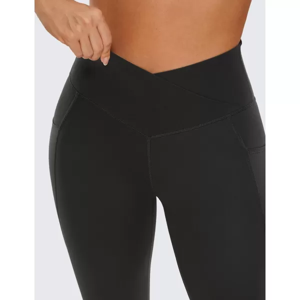 CRZ YOGA Butterluxe Womens Crossover Waist Workout Leggings with Pockets 25  V Cross High Waist Gym Lounge Yoga PantsBlack