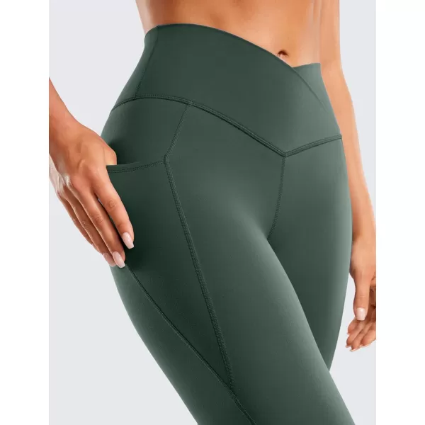 CRZ YOGA Butterluxe Womens Crossover Waist Workout Leggings with Pockets 25  V Cross High Waist Gym Lounge Yoga PantsDark Forest Green