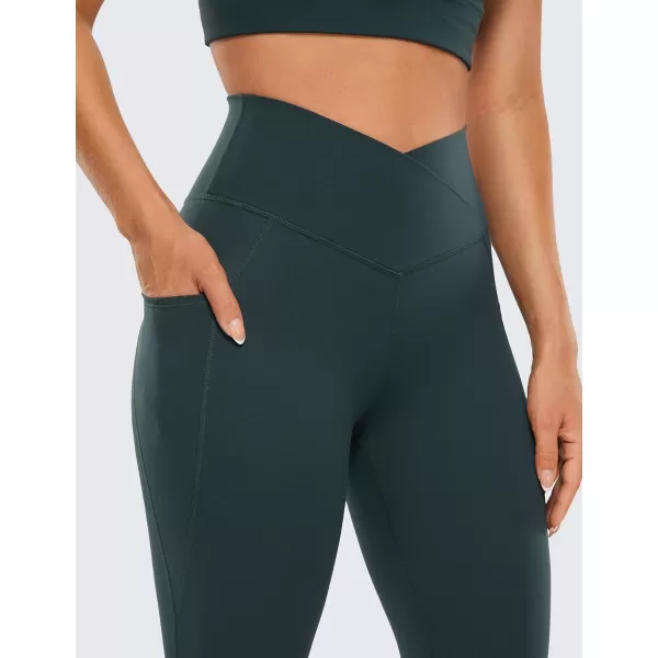 CRZ YOGA Butterluxe Womens Crossover Waist Workout Leggings with Pockets 25  V Cross High Waist Gym Lounge Yoga PantsForest Dark Green