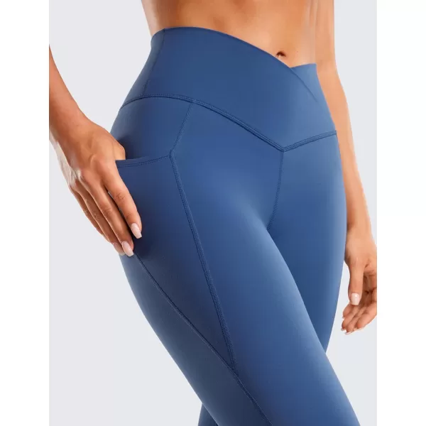 CRZ YOGA Butterluxe Womens Crossover Waist Workout Leggings with Pockets 25  V Cross High Waist Gym Lounge Yoga PantsPitch Blue