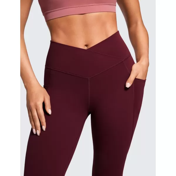 CRZ YOGA Butterluxe Womens Crossover Waist Workout Leggings with Pockets 25  V Cross High Waist Gym Lounge Yoga PantsRed Merlot