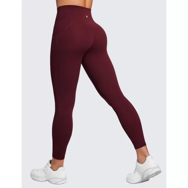 CRZ YOGA Butterluxe Womens Crossover Waist Workout Leggings with Pockets 25  V Cross High Waist Gym Lounge Yoga PantsRed Merlot