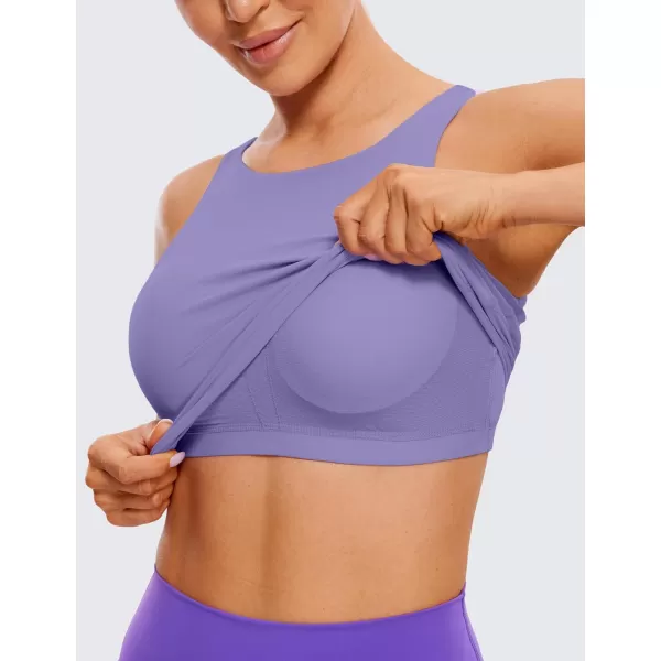 CRZ YOGA Butterluxe Womens High Neck Longline Sports Bra  U Back Padded Crop Workout Tank Top with Built in BraDark Lavender Purple