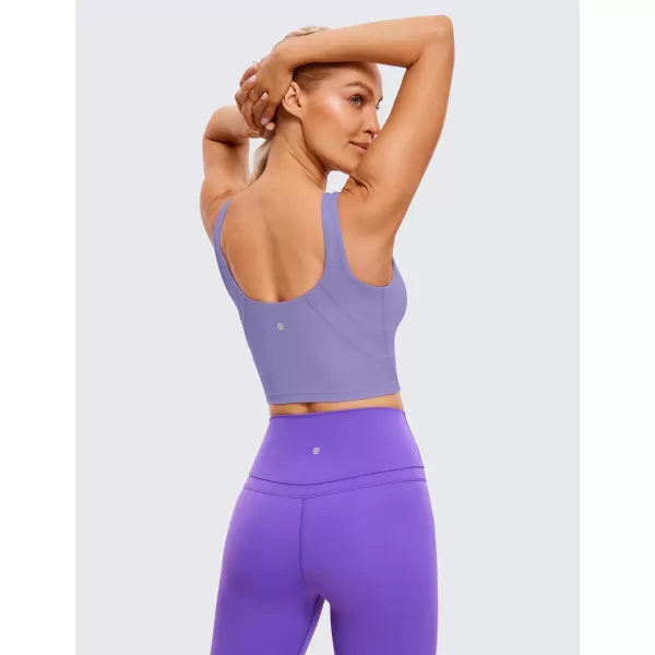 CRZ YOGA Butterluxe Womens High Neck Longline Sports Bra  U Back Padded Crop Workout Tank Top with Built in BraDark Lavender Purple