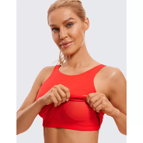 CRZ YOGA Butterluxe Womens High Neck Longline Sports Bra  U Back Padded Crop Workout Tank Top with Built in BraDeep Red