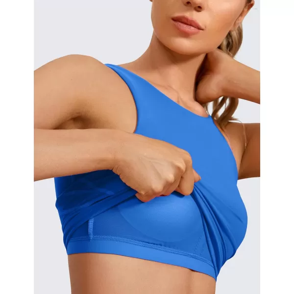 CRZ YOGA Butterluxe Womens High Neck Longline Sports Bra  U Back Padded Crop Workout Tank Top with Built in BraSparkle Blue