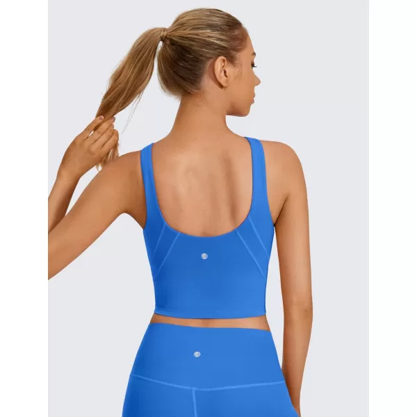 CRZ YOGA Butterluxe Womens High Neck Longline Sports Bra  U Back Padded Crop Workout Tank Top with Built in BraSparkle Blue