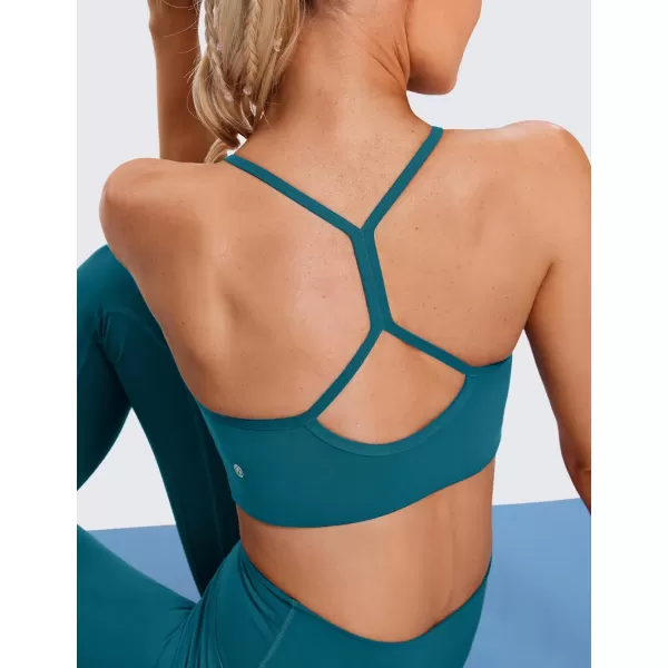 CRZ YOGA Butterluxe Womens High Neck Y Back Sports Bra  Padded Halter Racerback Spaghetti Thin Strap Workout Yoga BraBorealis Green