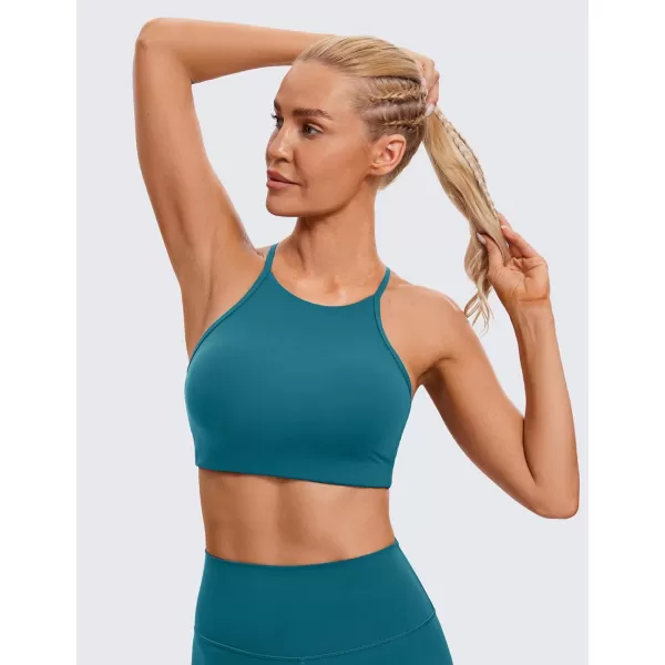 CRZ YOGA Butterluxe Womens High Neck Y Back Sports Bra  Padded Halter Racerback Spaghetti Thin Strap Workout Yoga BraBorealis Green