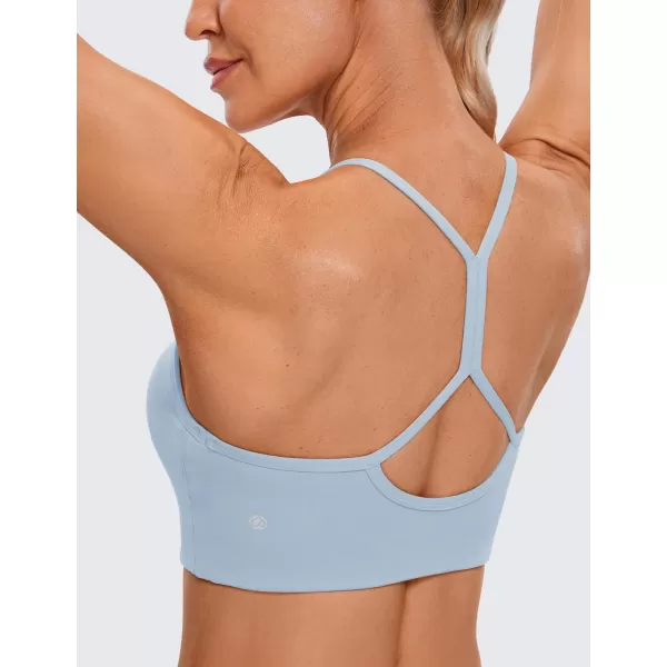 CRZ YOGA Butterluxe Womens High Neck Y Back Sports Bra  Padded Halter Racerback Spaghetti Thin Strap Workout Yoga BraCambric Blue