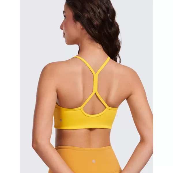 CRZ YOGA Butterluxe Womens High Neck Y Back Sports Bra  Padded Halter Racerback Spaghetti Thin Strap Workout Yoga BraHigh Visibility Yellow