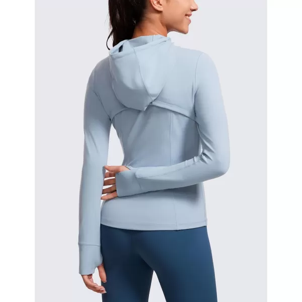 CRZ YOGA Butterluxe Womens Hooded Workout Jacket  Zip Up Athletic Running Jacket with Back Mesh Vent  Thumb HolesCambric Blue