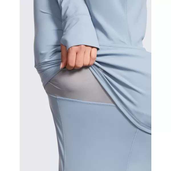 CRZ YOGA Butterluxe Womens Hooded Workout Jacket  Zip Up Athletic Running Jacket with Back Mesh Vent  Thumb HolesCambric Blue