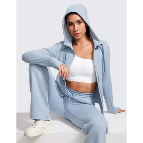 CRZ YOGA Butterluxe Womens Hooded Workout Jacket  Zip Up Athletic Running Jacket with Back Mesh Vent  Thumb HolesCambric Blue