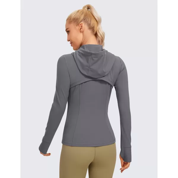 CRZ YOGA Butterluxe Womens Hooded Workout Jacket  Zip Up Athletic Running Jacket with Back Mesh Vent  Thumb HolesDark Carbon