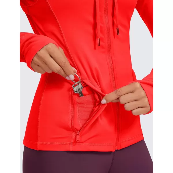 CRZ YOGA Butterluxe Womens Hooded Workout Jacket  Zip Up Athletic Running Jacket with Back Mesh Vent  Thumb HolesDark Red