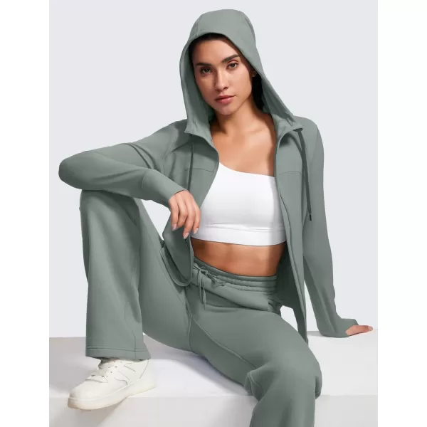 CRZ YOGA Butterluxe Womens Hooded Workout Jacket  Zip Up Athletic Running Jacket with Back Mesh Vent  Thumb HolesGrey Sage