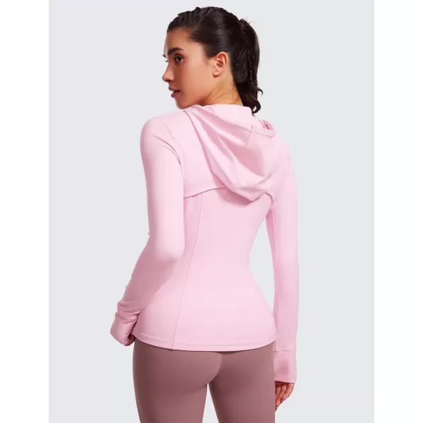 CRZ YOGA Butterluxe Womens Hooded Workout Jacket  Zip Up Athletic Running Jacket with Back Mesh Vent  Thumb HolesPink Peony