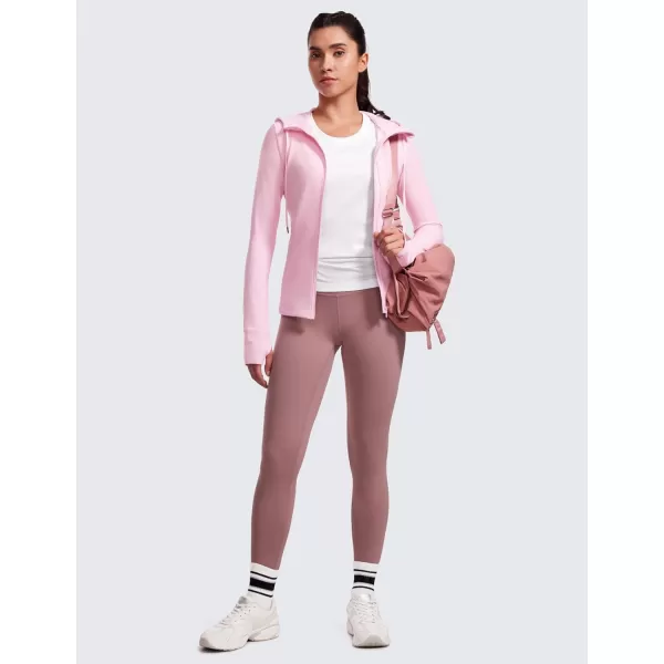 CRZ YOGA Butterluxe Womens Hooded Workout Jacket  Zip Up Athletic Running Jacket with Back Mesh Vent  Thumb HolesPink Peony