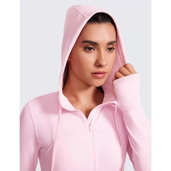 CRZ YOGA Butterluxe Womens Hooded Workout Jacket  Zip Up Athletic Running Jacket with Back Mesh Vent  Thumb HolesPink Peony