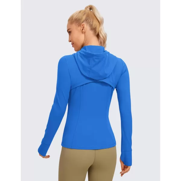 CRZ YOGA Butterluxe Womens Hooded Workout Jacket  Zip Up Athletic Running Jacket with Back Mesh Vent  Thumb HolesSparkle Blue