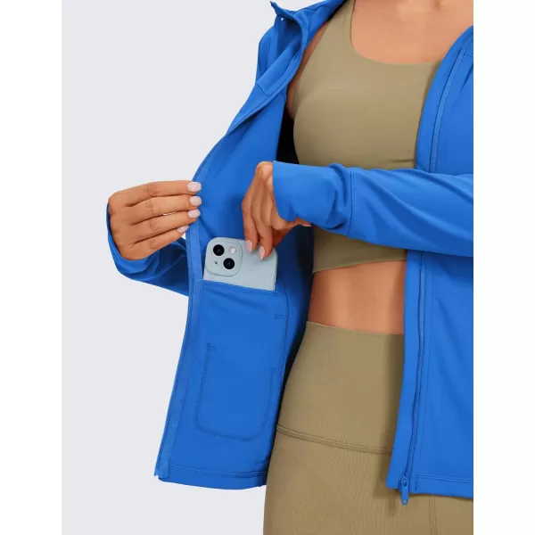 CRZ YOGA Butterluxe Womens Hooded Workout Jacket  Zip Up Athletic Running Jacket with Back Mesh Vent  Thumb HolesSparkle Blue