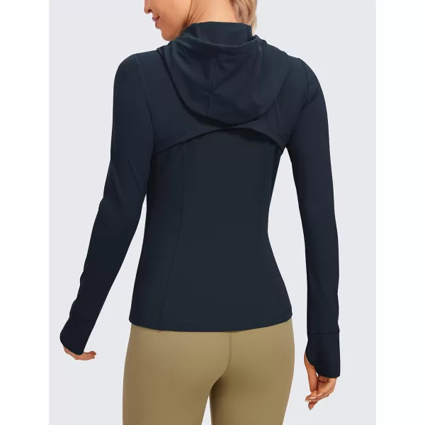 CRZ YOGA Butterluxe Womens Hooded Workout Jacket  Zip Up Athletic Running Jacket with Back Mesh Vent  Thumb HolesTrue Navy