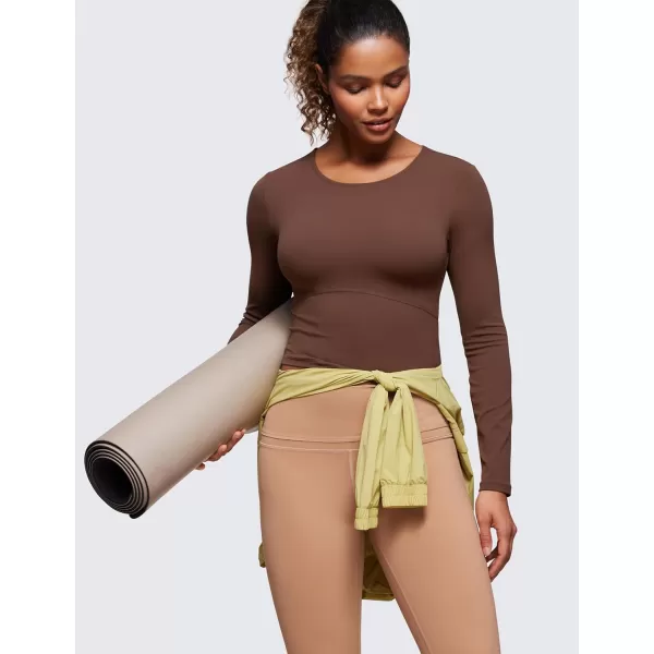 CRZ YOGA Butterluxe Womens Long Sleeve Crop Yoga Shirts Slim Fit Cropped Workout Tops Athletic Casual Basic Tight ShirtCoffee Brown