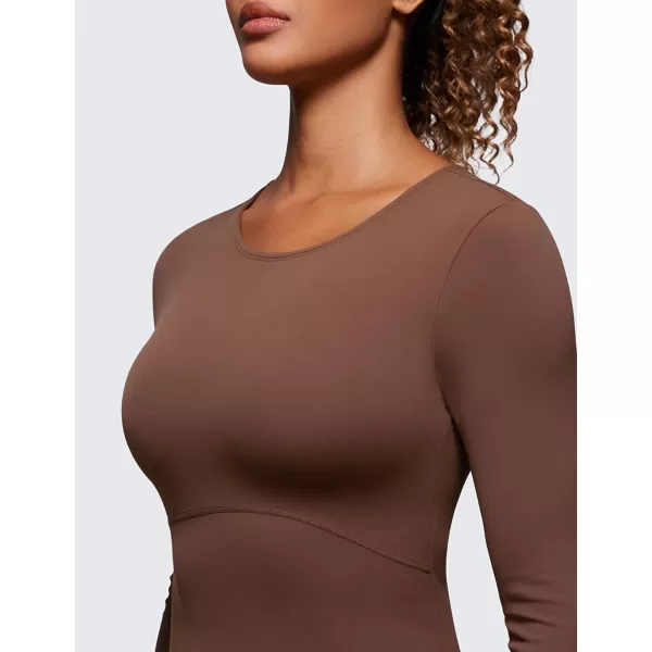 CRZ YOGA Butterluxe Womens Long Sleeve Crop Yoga Shirts Slim Fit Cropped Workout Tops Athletic Casual Basic Tight ShirtCoffee Brown
