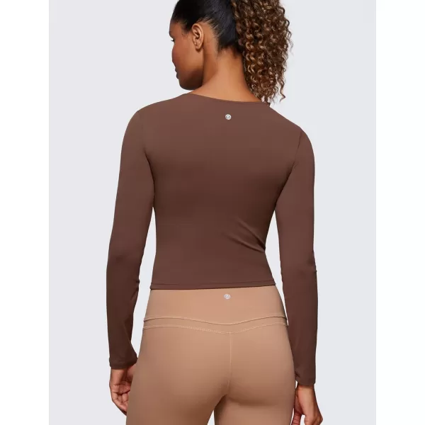 CRZ YOGA Butterluxe Womens Long Sleeve Crop Yoga Shirts Slim Fit Cropped Workout Tops Athletic Casual Basic Tight ShirtCoffee Brown