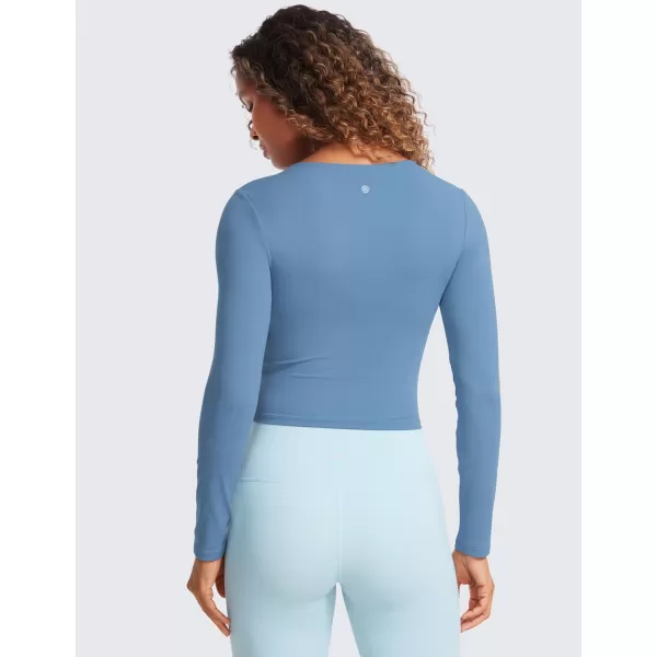 CRZ YOGA Butterluxe Womens Long Sleeve Crop Yoga Shirts Slim Fit Cropped Workout Tops Athletic Casual Basic Tight ShirtUniverse Blue