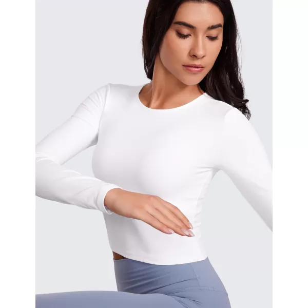 CRZ YOGA Butterluxe Womens Long Sleeve Crop Yoga Shirts Slim Fit Cropped Workout Tops Athletic Casual Basic Tight ShirtWhite