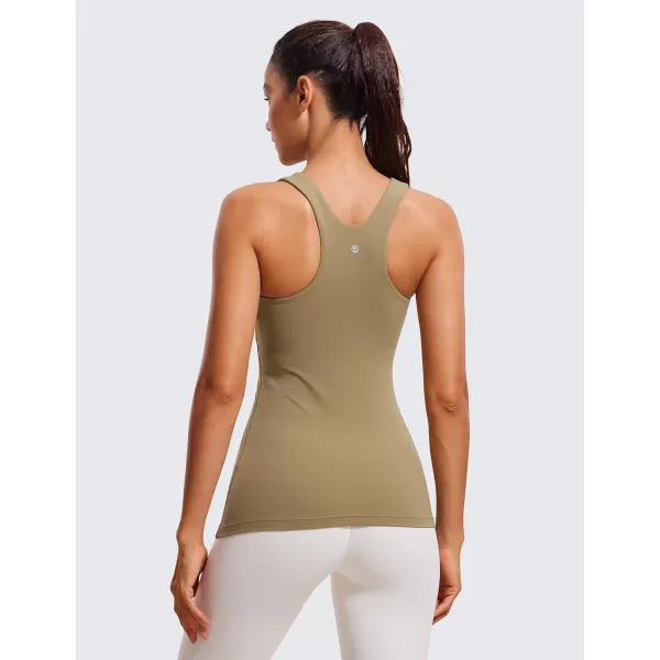 CRZ YOGA Butterluxe Womens Racerback High Neck Tank Top  with Built in Bra Workout Padded Yoga Athletic CamisoleSoul Brown